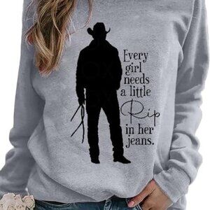 Every Girl Needs A Little Rip In Her Jeans Sweatshirt Oversized Gray Size Small